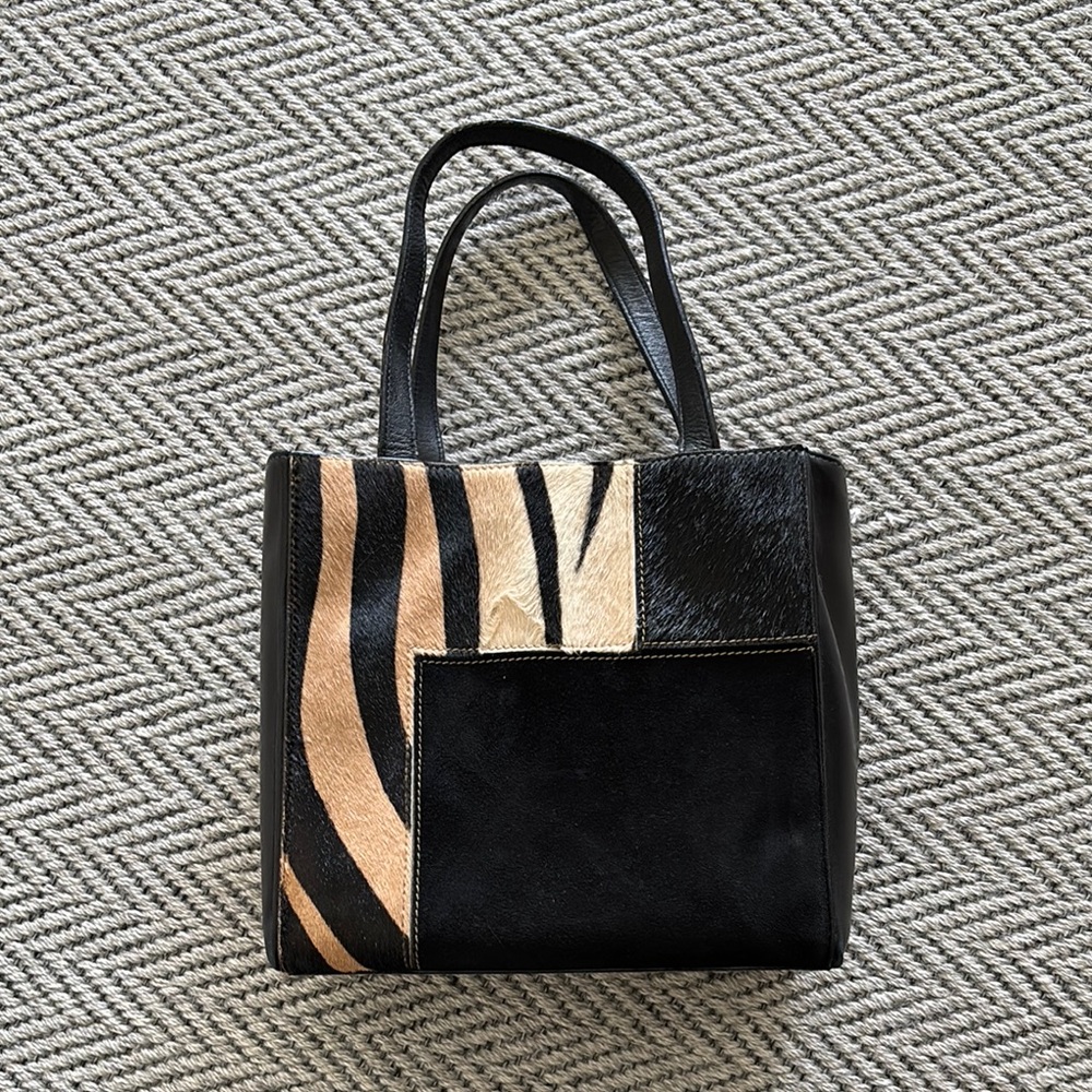Suarez Pony Hair Tiger Pattern Black Leather Tote